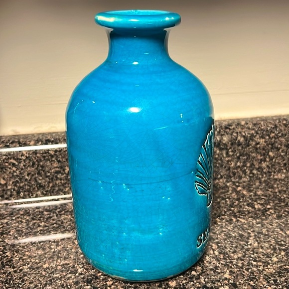 🐚 8” HANDCRAFTED BLUE POTTERY SEA SCALLOP SHELL “SEA LIFE” VASE OCEAN SEA DECOR - Picture 4 of 8